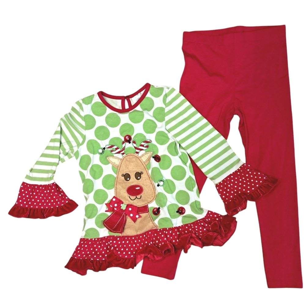 Rare Editions size 4T  girls Christmas outfit colorful red and green polka dots